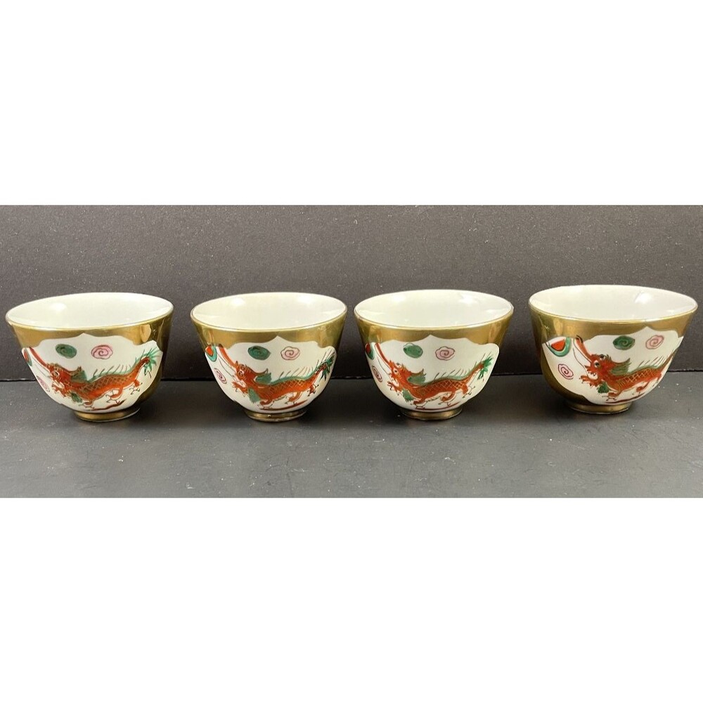 F S Louie Berkeley Gold Dragon Phoenix Cup Set of 4 Vintage Japan